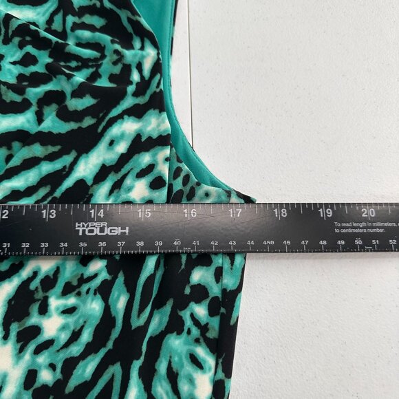 Anne Klein Sleeveless Green Black Animal Print Midi Dress Size 10 Jungle Leopard - Picture 3 of 8